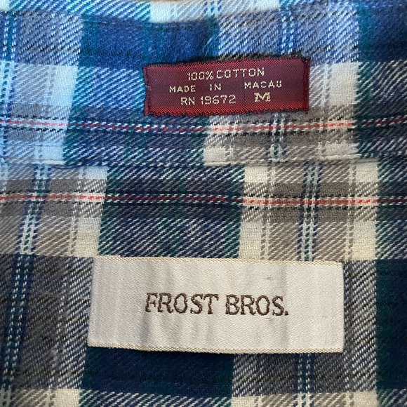 Vintage Frost Bros. Flannel Button Down Shirt Medium Plaid Blue - Picture 2 of 5